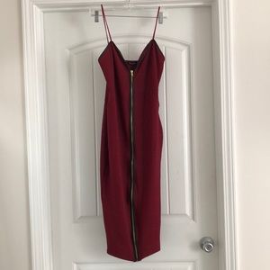 Burgandy wine colored body con midi dress